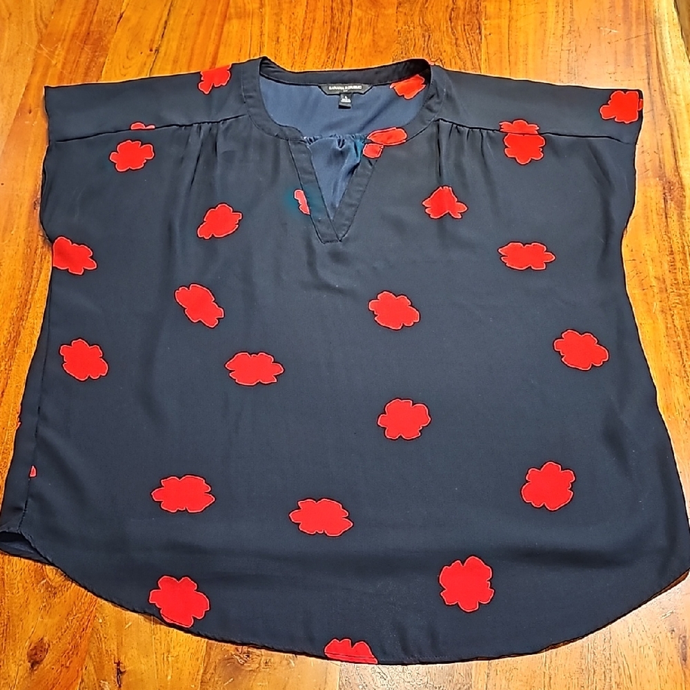 Navy Blue Top with Red Floral Pattern